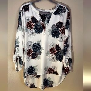 Daniel Rainn Koda Split Neck Floral 3/4 Length Sleeved Blouse Size XXL